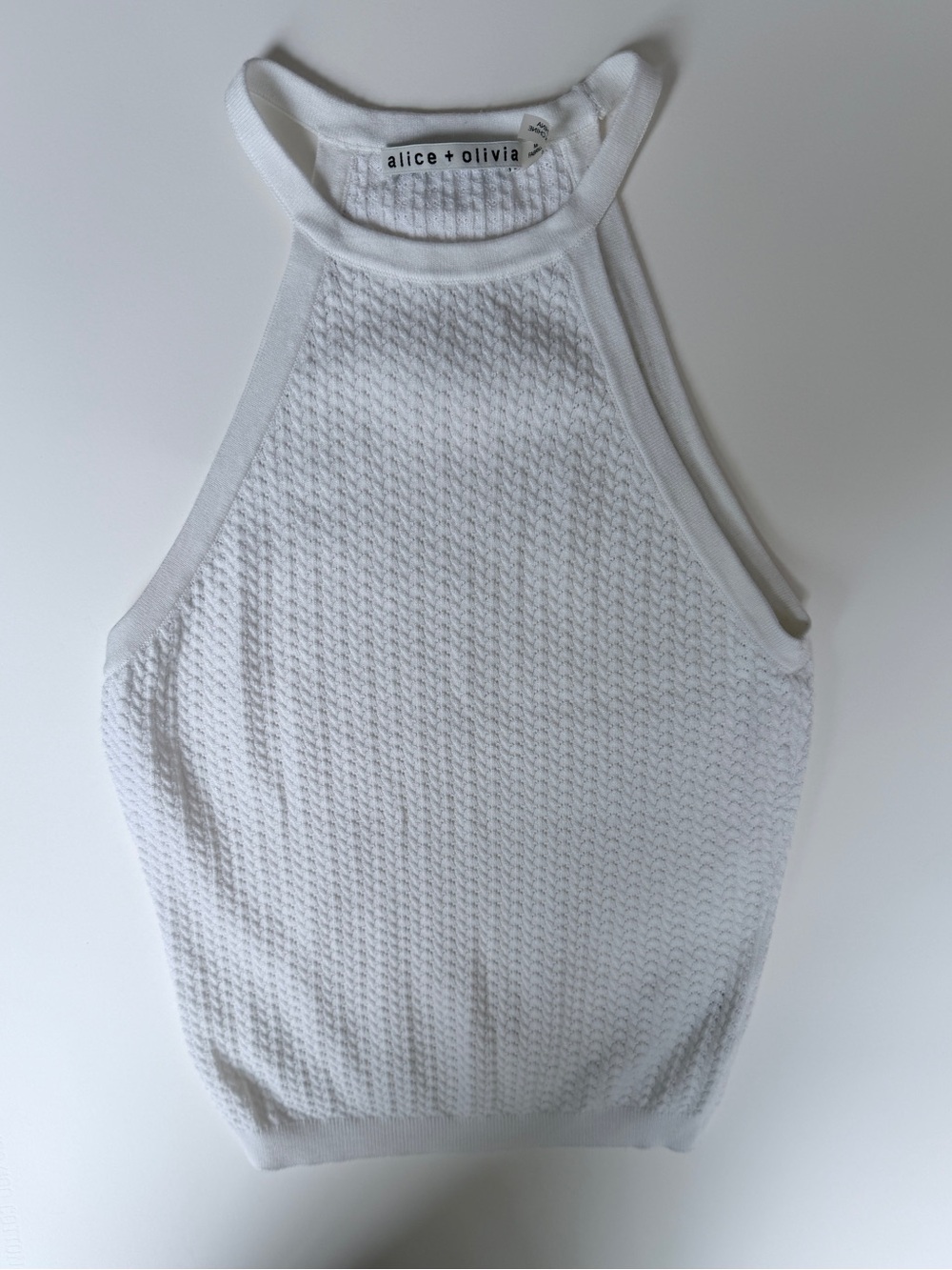 alice + olivia White Textured Knit Halter Top